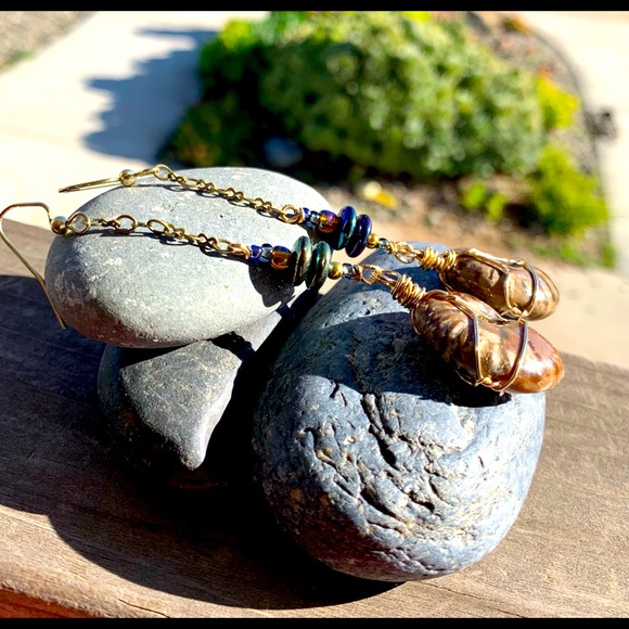 Polished Ammonite Dangle Earrings - Picture 5 of 16